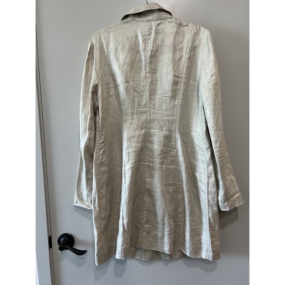 Sutton Studio Linen Luxury Classic Button-up Long Duster Jacket Beige Tan Sz-12 - Picture 2 of 6